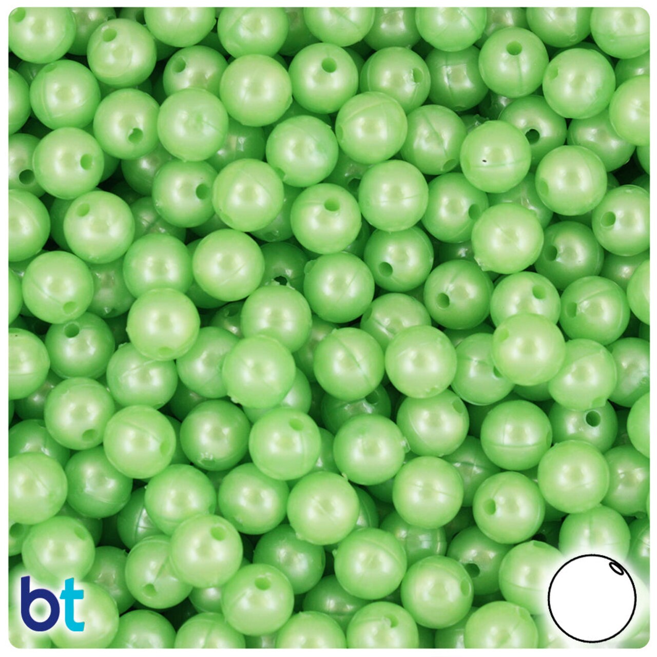 BeadTin Lime Pearl 8mm Round Plastic Craft Beads (300pcs)